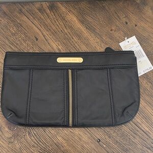 Michael Kors Black Leather Clutch with Gold Detail